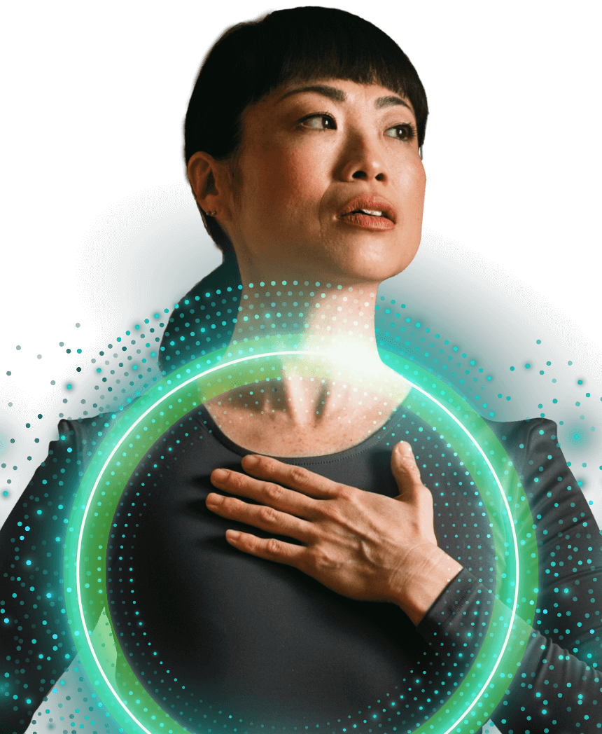htrx-menu-woman-with-her-hand-on-her-chest-green-and-teal-glow-around-chest-mobile-@2x