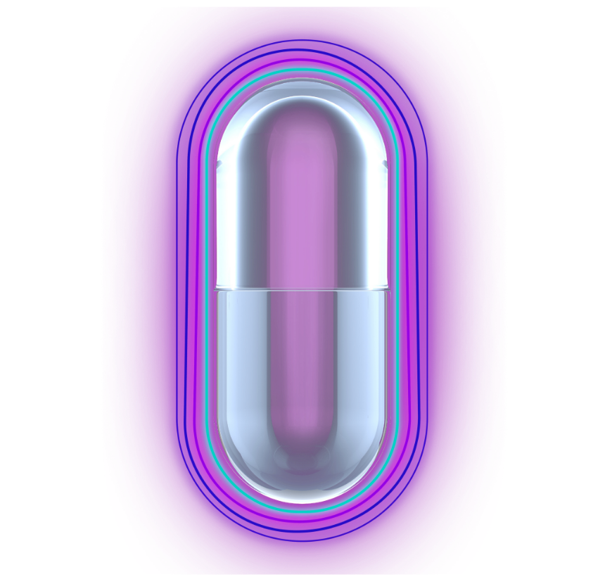 Mobile-friendly glowing neon graphic of an antibiotic pill